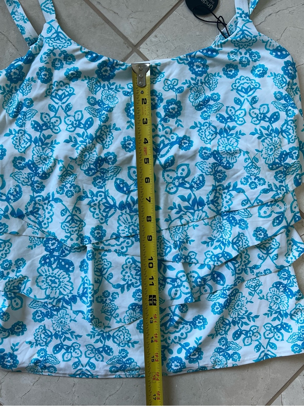NWT Coco Reef Tankini Ruffle Underwire Swim Top Blue White Floral 34DD Beachwear - Picture 8 of 8